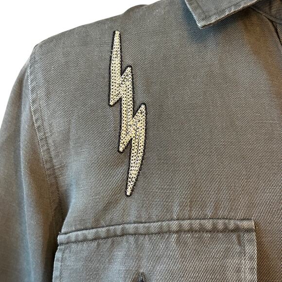 Loren Olive Lightning Bolt Shirt | Military Patch Embroidered Size S - Picture 5 of 8
